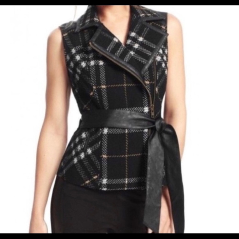 CAbi Grid Plaid Wool blend Vest